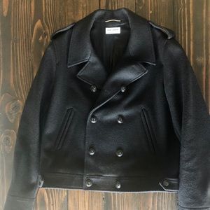 Saint Laurent FW14 Black cropped wool peacoat Hedi